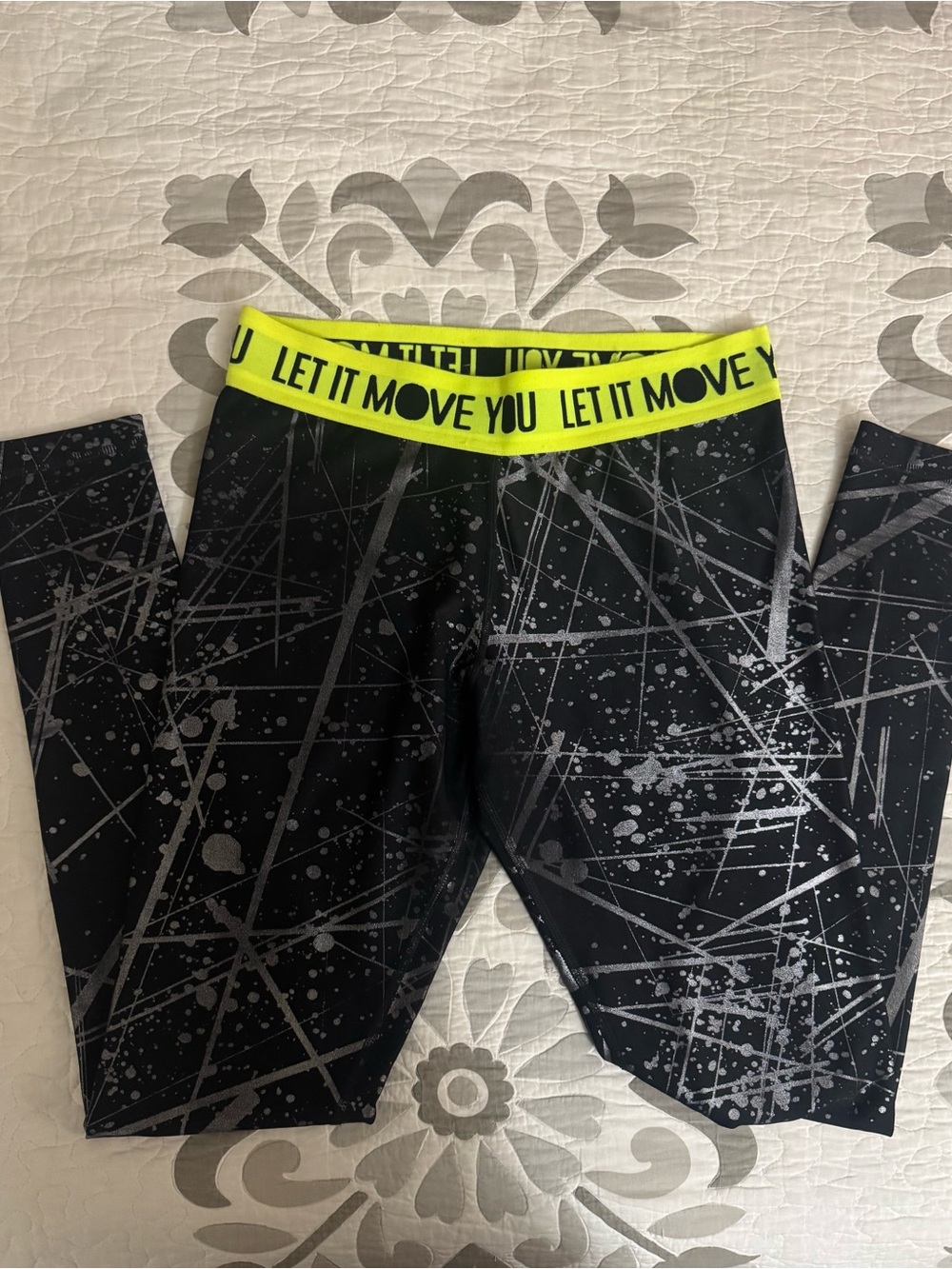 Zumba Fitness Black Leggings with Neon Yellow Waistband